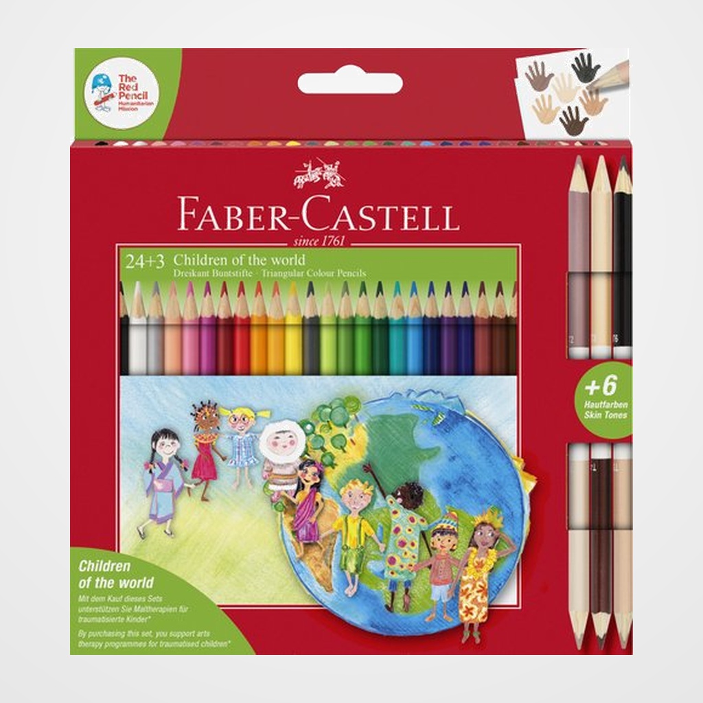LAPICES de COLORES FABER-CASTELL ESTUCHE de 24+3 BICOLOR NIÑOS DEL MUNDO