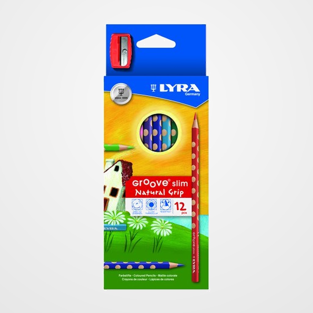 LAPICES de COLORES LYRA GROOVE SLIM estuche de 12 con AFILALAPIZ