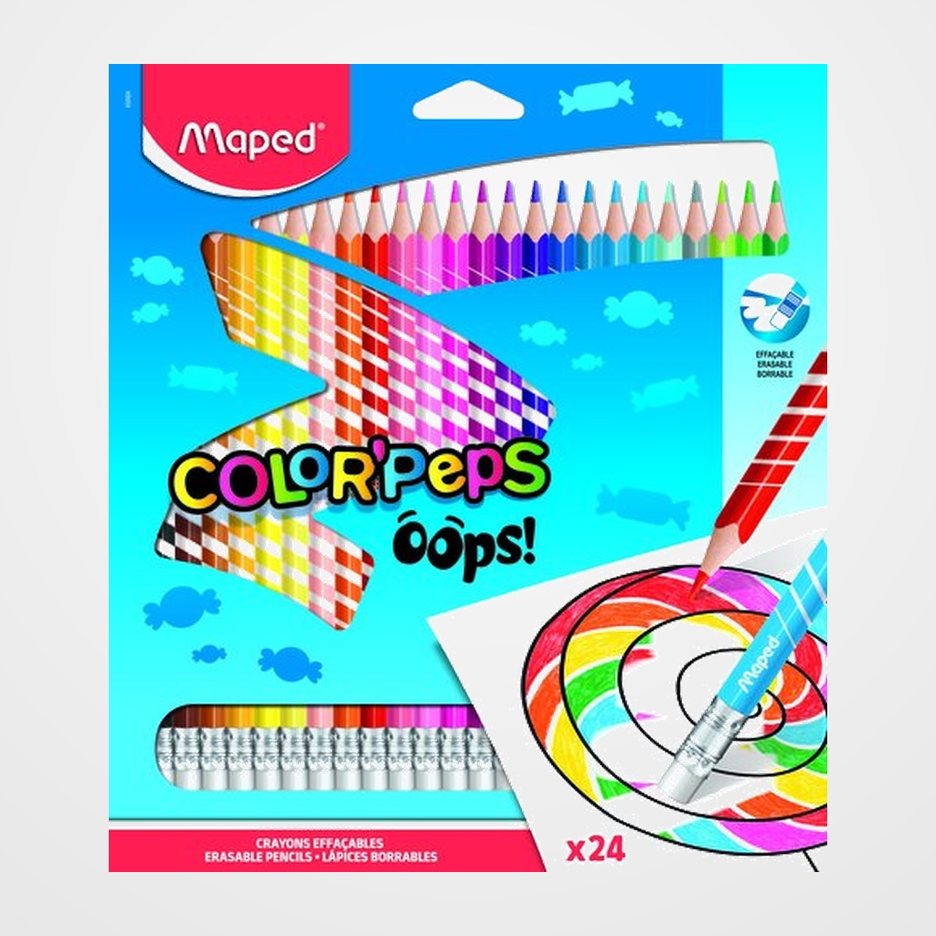 LAPICES de COLORES MAPED COLOR´PEPS BORRABLE OOPS! RESINA Estuche de 24 con GOMA