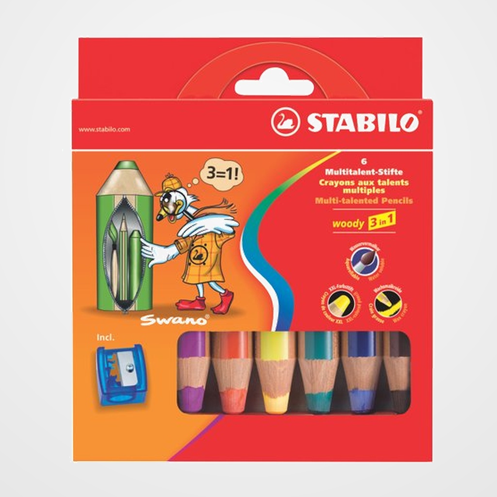 LAPICES de COLORES STABILO WOODY 3 en 1 estuche de 6