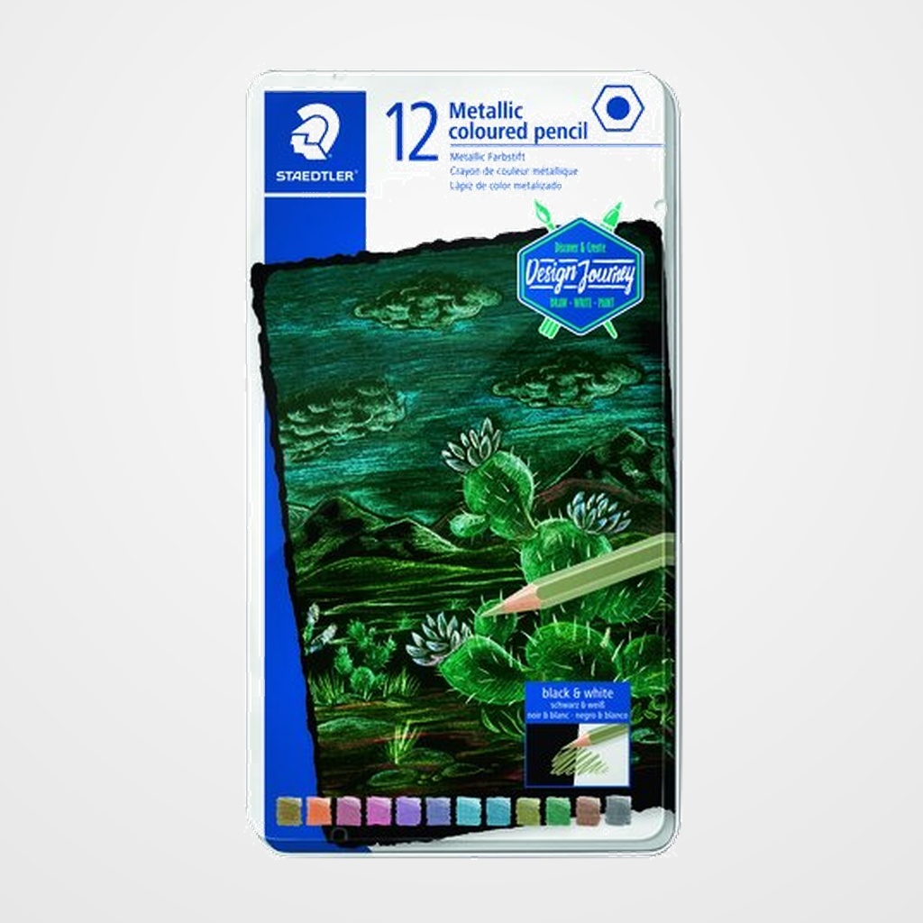 LAPICES de COLORES STAEDTLER DESIGN JOURNEY 146M COLORES METALICO estuche METAL de 12