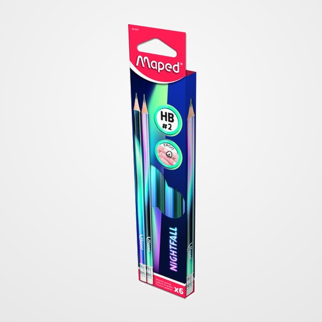 LAPICES de GRAFITO MAPED NIGHTFALL HB CON GOMA CAJA DE 6