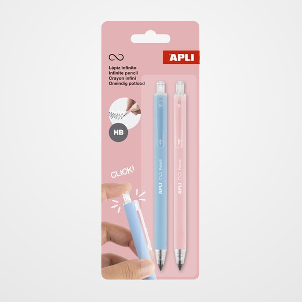 LAPIZ INFINITO APLI GRAFITO HB RETRACTIL (AZUL Y ROSA) PACK DE 2