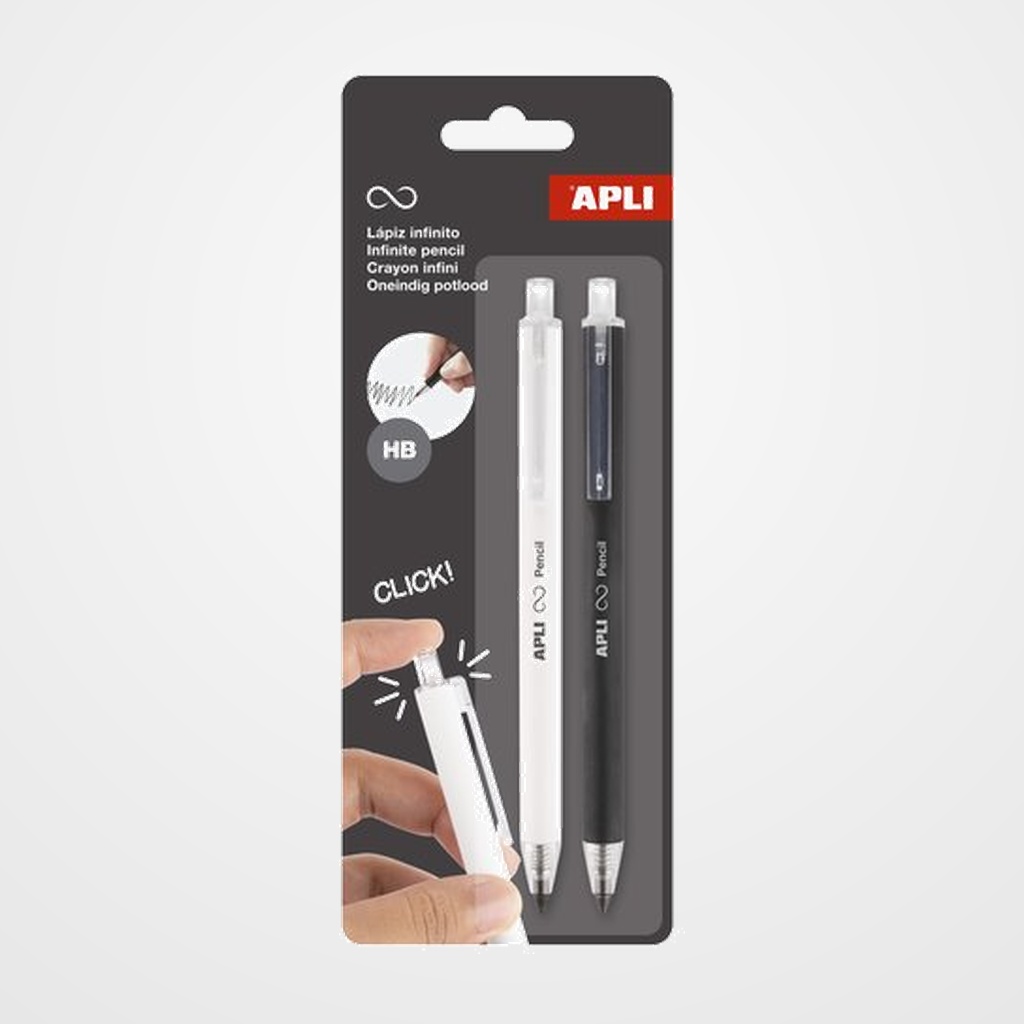 LAPIZ APLI GRAFITO HB  INFINITO RETRACTIL (BLANCO Y NEGRO) PACK DE 2