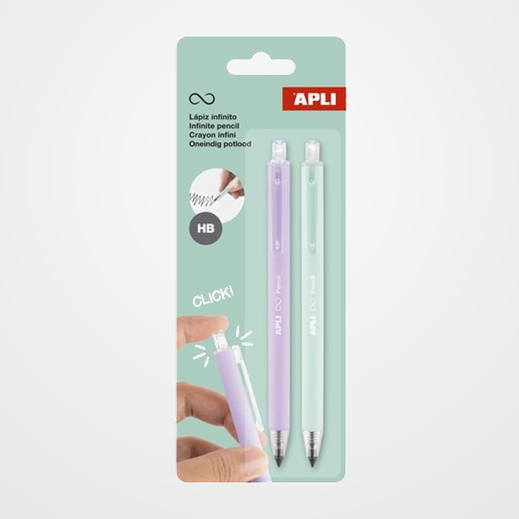 LAPIZ APLI GRAFITO HB  INFINITO RETRACTIL (LILA Y MENTA) PACK DE 2