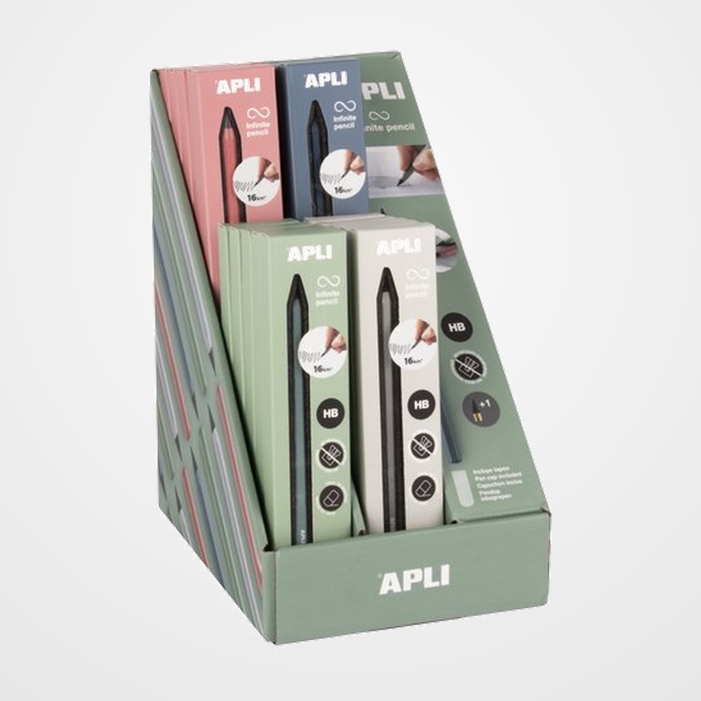 LAPIZ APLI GRAFITO HB INFINITO EXPOSITOR de 20 (4 COL. SURT.)