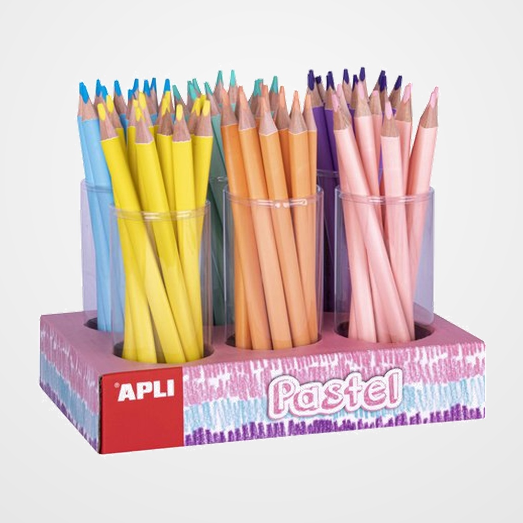 LAPIZ APLI JUMBO FLUOR PASTEL TRIANGULAR SURTIDO EXPOSITOR de 108