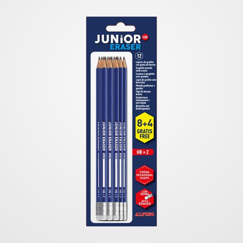 LAPIZ de GRAFITO ALPINO JUNIOR con GOMA - HB blister de 8+4