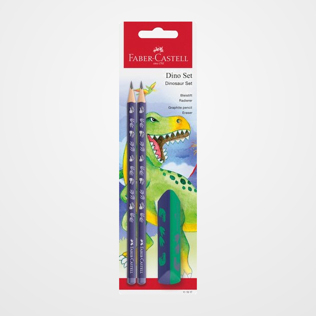 LAPIZ de GRAFITO FABER-CASTELL HB DINOSAURIO AZUL blister de 2 + GOMA