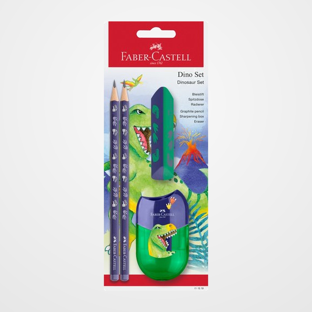 [12802761] LAPIZ de GRAFITO FABER-CASTELL HB DINOSAURIO AZUL blister de 2 + GOMA + AFILA