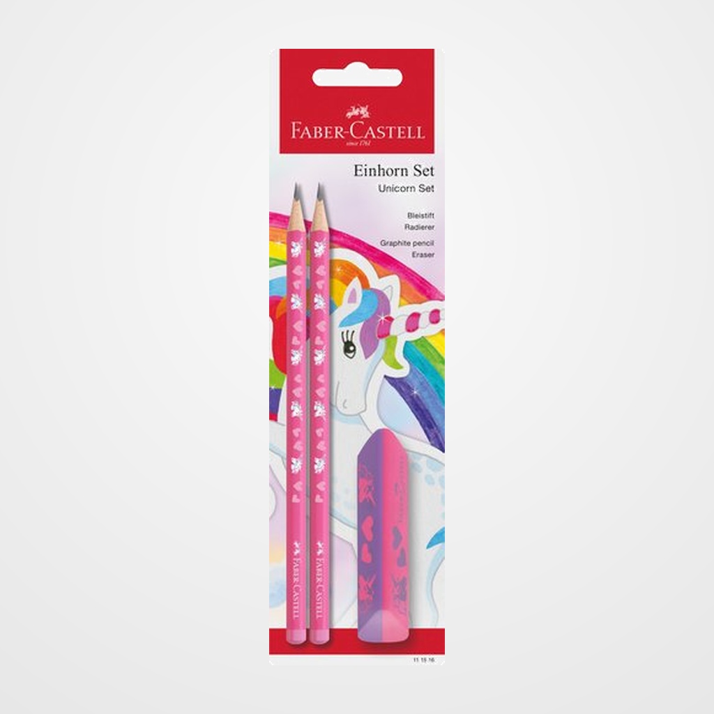 [12802758] LAPIZ de GRAFITO FABER-CASTELL HB UNICORNIO ROSA blister de 2 + GOMA