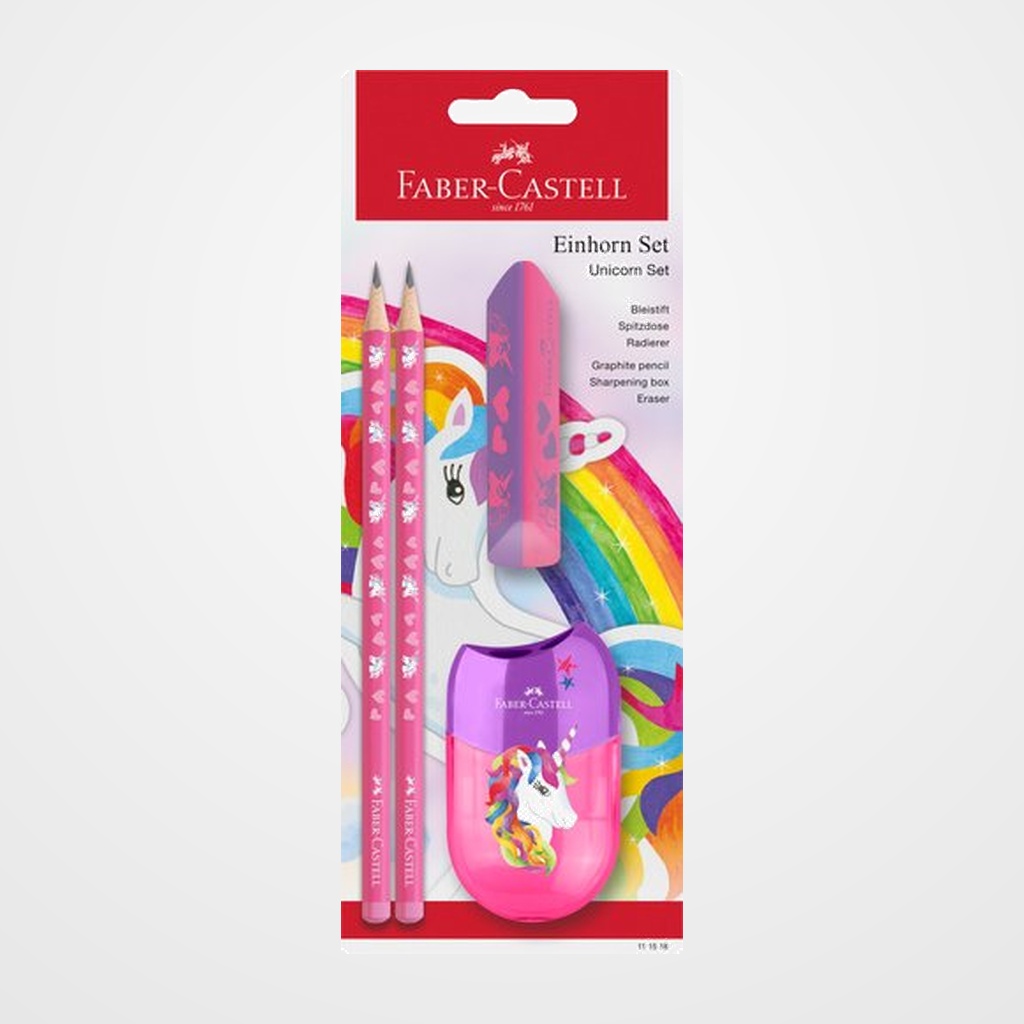 [12802760] LAPIZ de GRAFITO FABER-CASTELL HB UNICORNIO ROSA blister de 2 + GOMA + AFILA