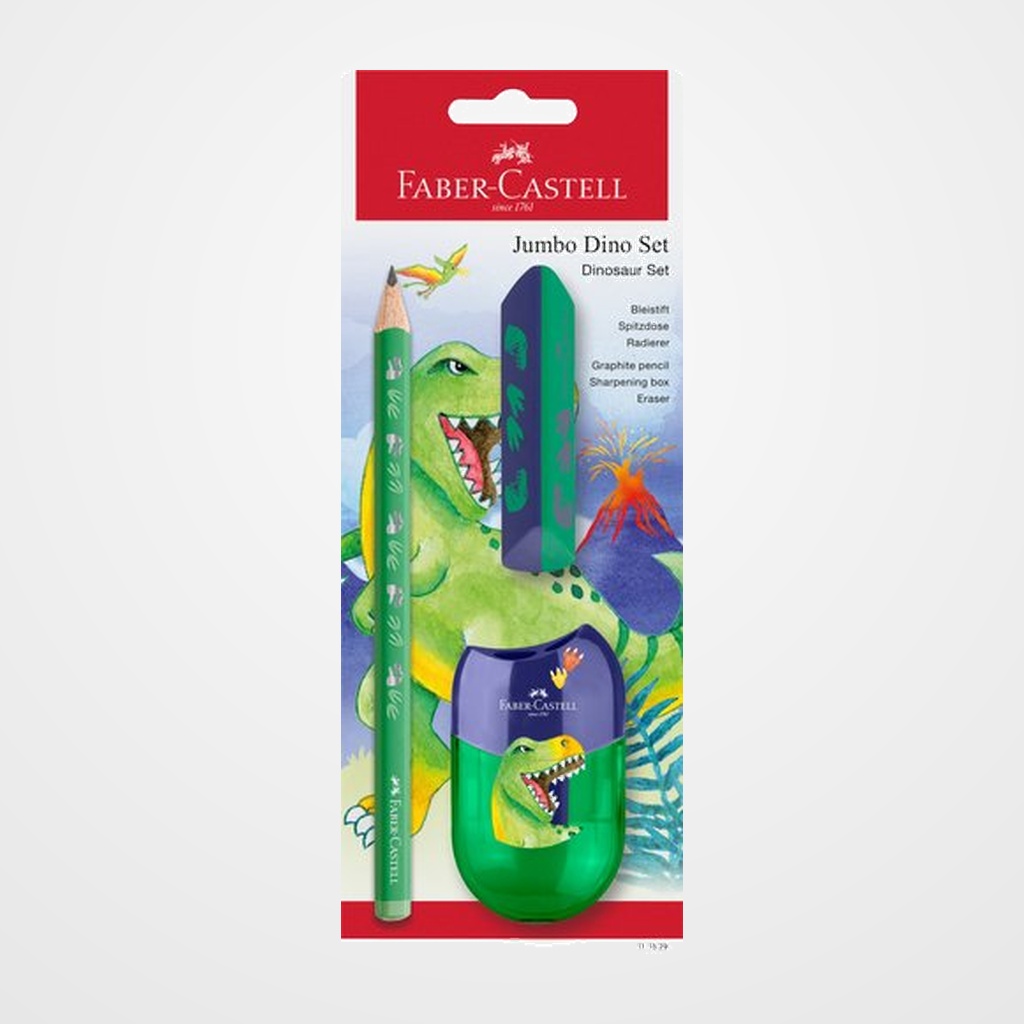 LAPIZ de GRAFITO FABER-CASTELL JUMBO HB DINOSAURIO VERDE blister de 2 + AFILA
