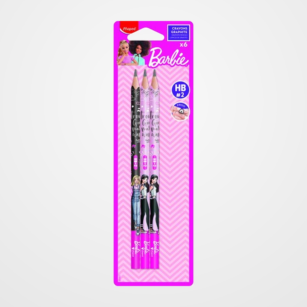 LAPIZ de GRAFITO MAPED BARBIE  con GOMA - HB BLISTER de 6