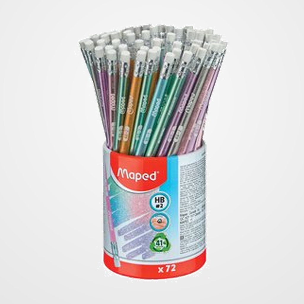 LAPIZ de GRAFITO MAPED DECO GLITTER con GOMA -2 HB BOTE de 72