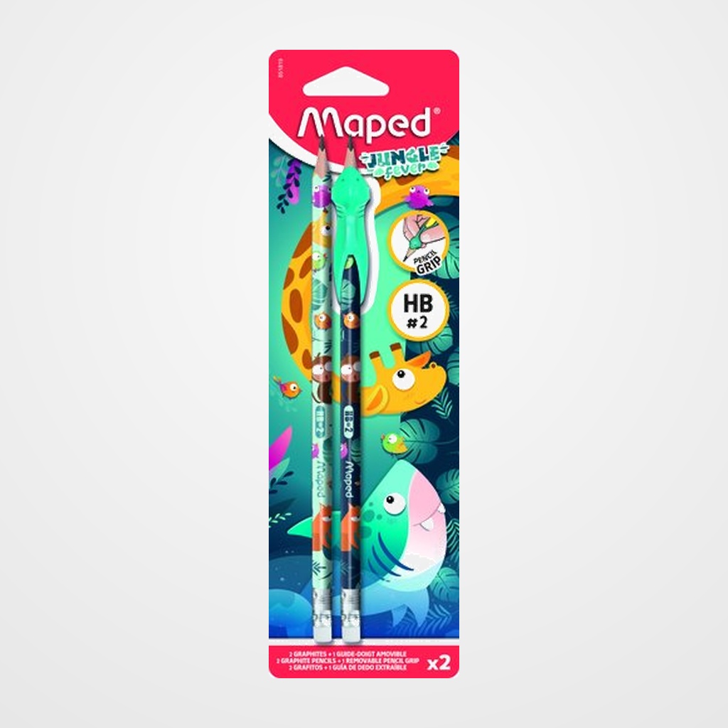 [12802623] LAPIZ de GRAFITO MAPED JUNGLE FEVER con GOMA - HB BLISTER de 2 + 1 GRIP