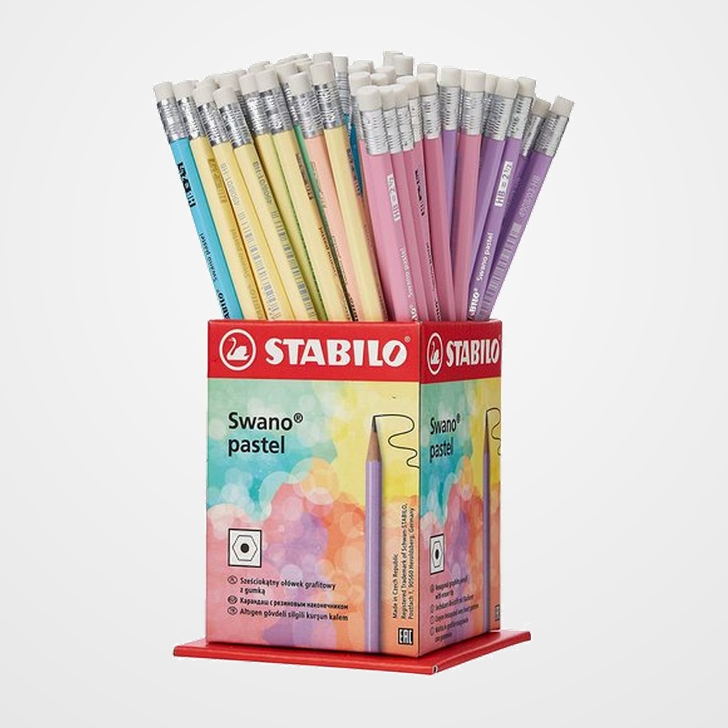 LAPIZ de GRAFITO STABILO 908 SWANO PASTEL - HB C/GOMA SURTIDO EXPOSITOR de 72