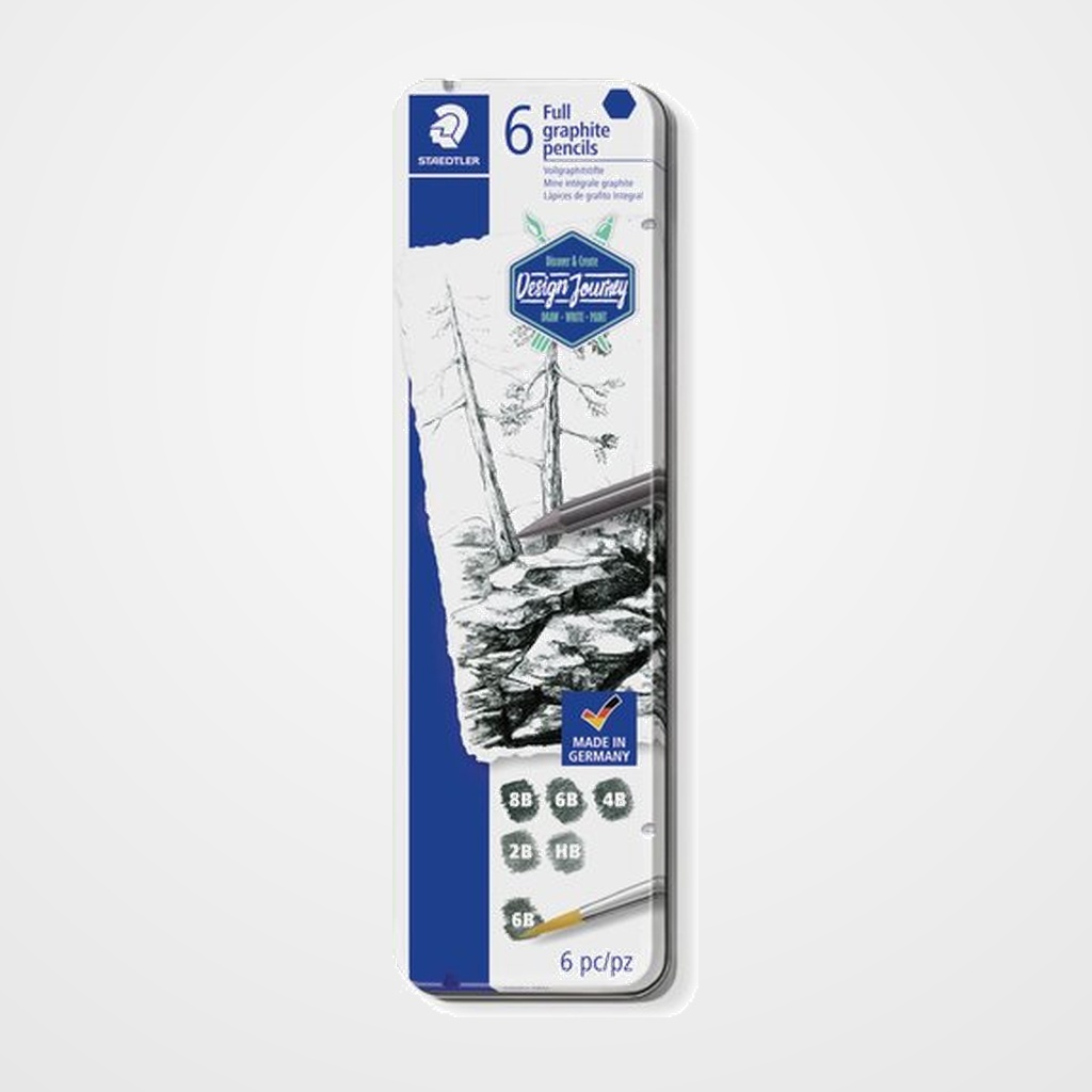 LAPIZ de GRAFITO STAEDTLER DESIGN JOURNEY 100G LUMOGRAPH PURE GRAPHITE CAJA METAL de 6