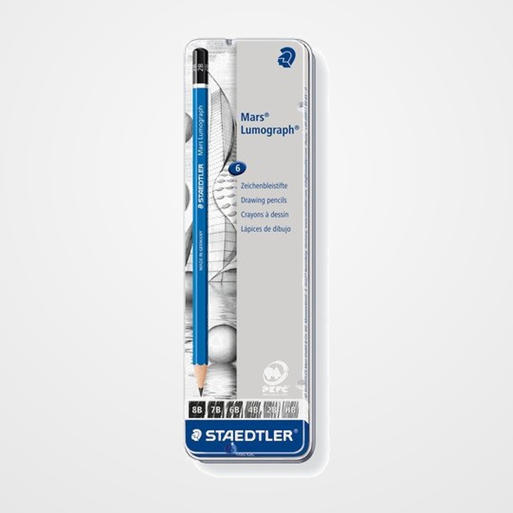 LAPIZ de GRAFITO STAEDTLER 100 LUMOGRAPH caja METAL de 6 (8B, 7B, 6B, 4B, 2B, HB)
