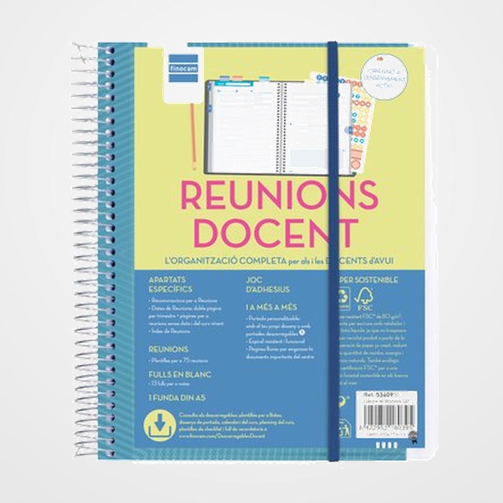 LIBRETA DE REUNIONES FINOCAM CATALAN DEL DOCENT ESPIRAL tapa PP 4º 155x212 CON GOMA NO DATA