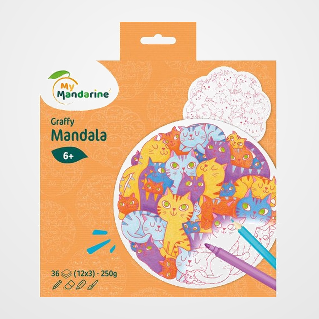 LIBRO DE COLOREAR AVENUE MANDARINE  MANDALA GATOS 160g 36h