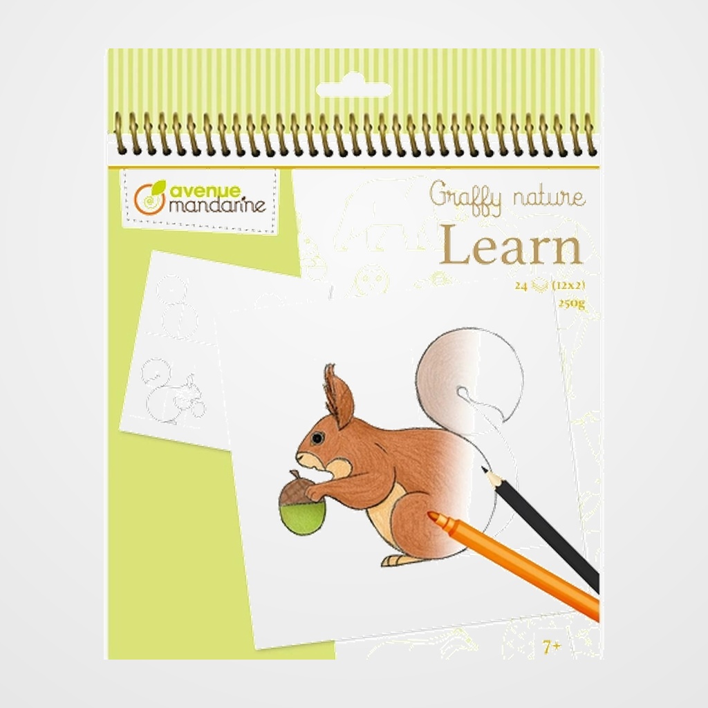 LIBRO DE COLOREAR AVENUE MANDARINE APRENDE A DIBUJAR BOSQUE 250g 24h