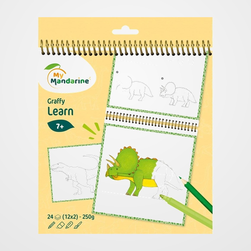 LIBRO DE COLOREAR AVENUE MANDARINE APRENDE A DIBUJAR DINOSAURIOS 250g 24h