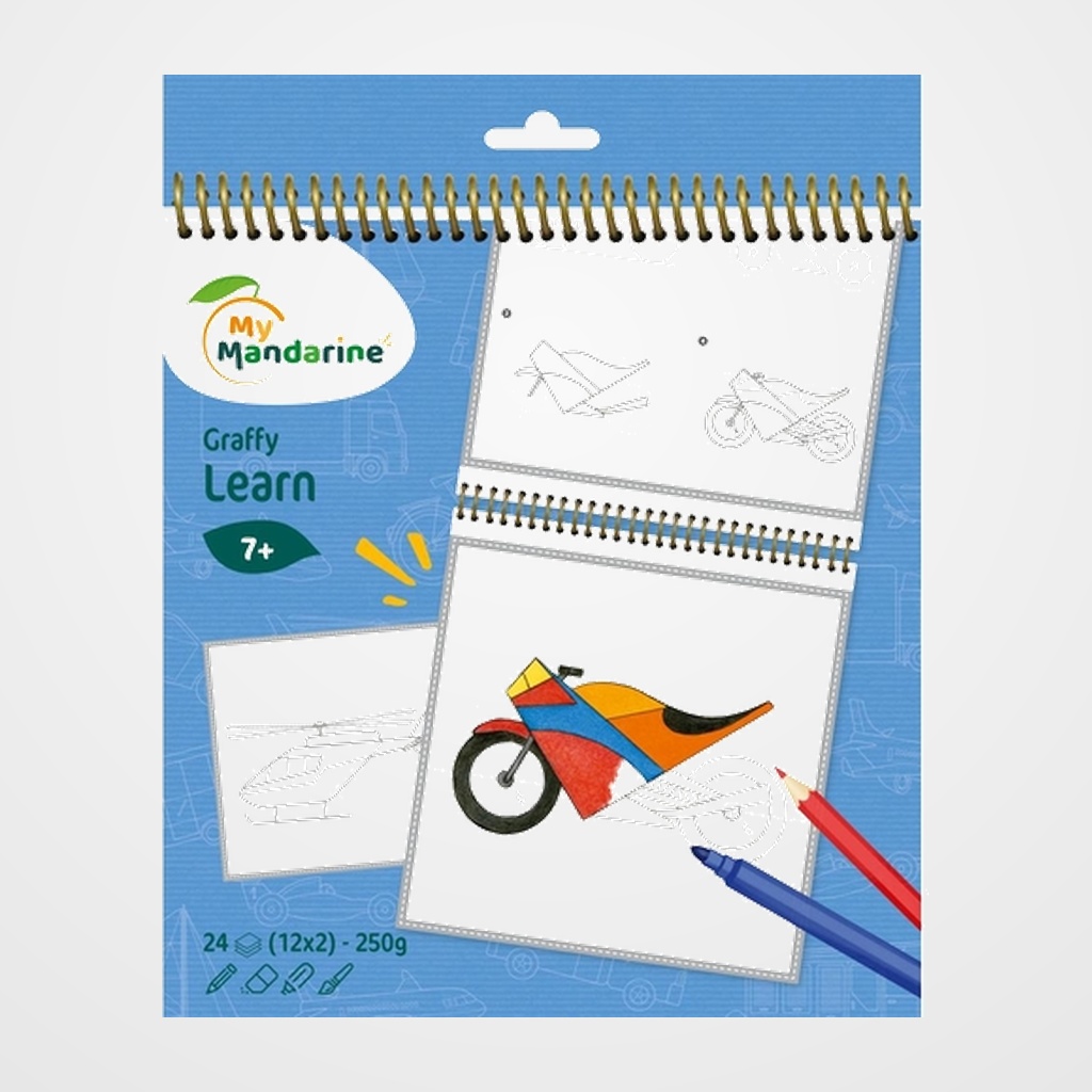 LIBRO DE COLOREAR AVENUE MANDARINE APRENDE A DIBUJAR MEDIOS DE TRANSPORTE 250g 24h