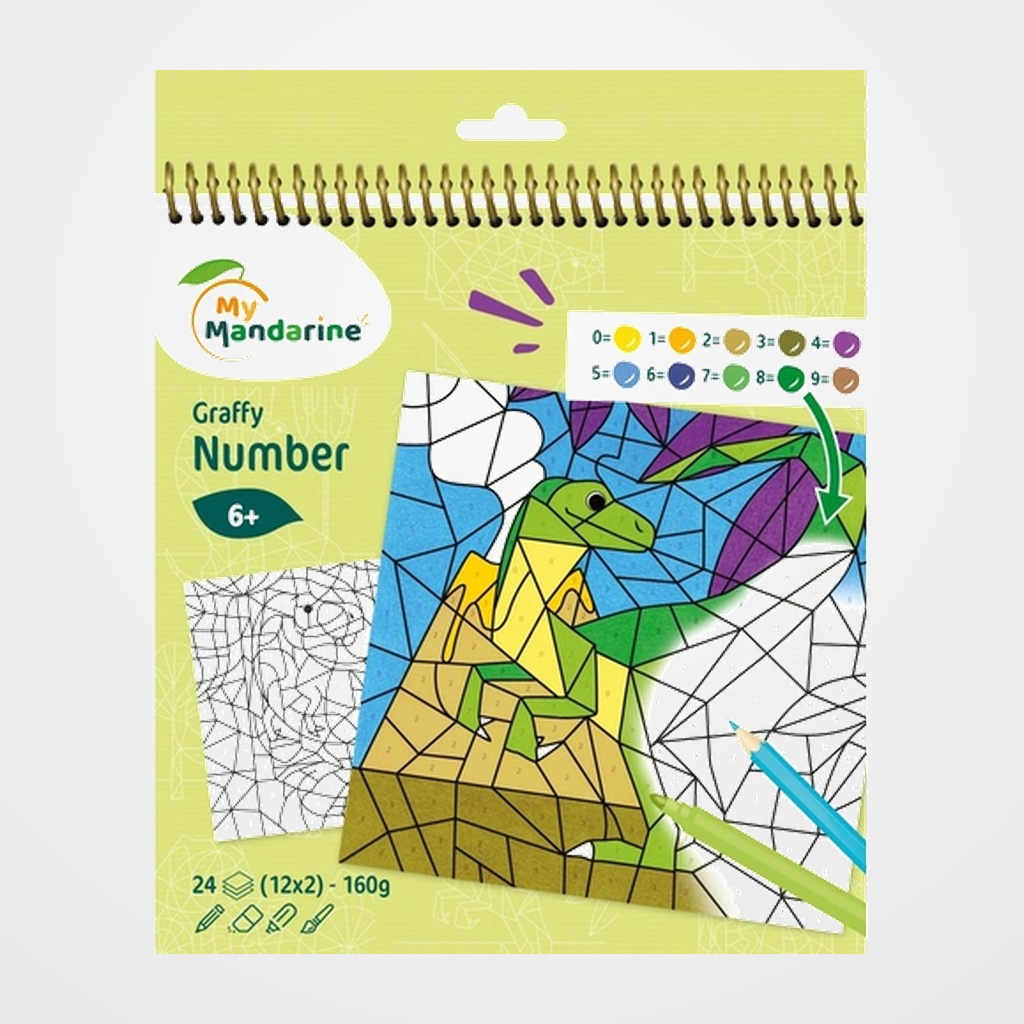 LIBRO DE COLOREAR AVENUE MANDARINE DIBUJAR CON NUMEROS DINOSAURIOS 160g 24h