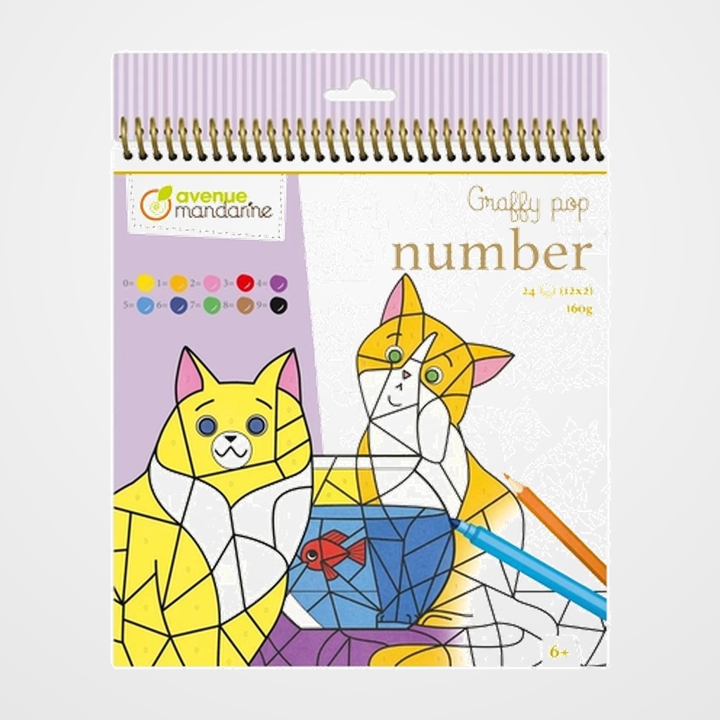 LIBRO DE COLOREAR AVENUE MANDARINE DIBUJAR CON NUMEROS GATOS 160g 24h