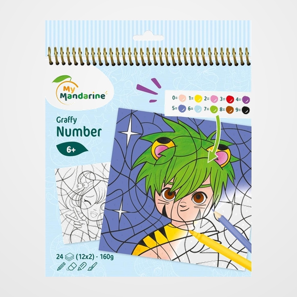 LIBRO DE COLOREAR AVENUE MANDARINE DIBUJAR CON NUMEROS MANGA 160g 24h
