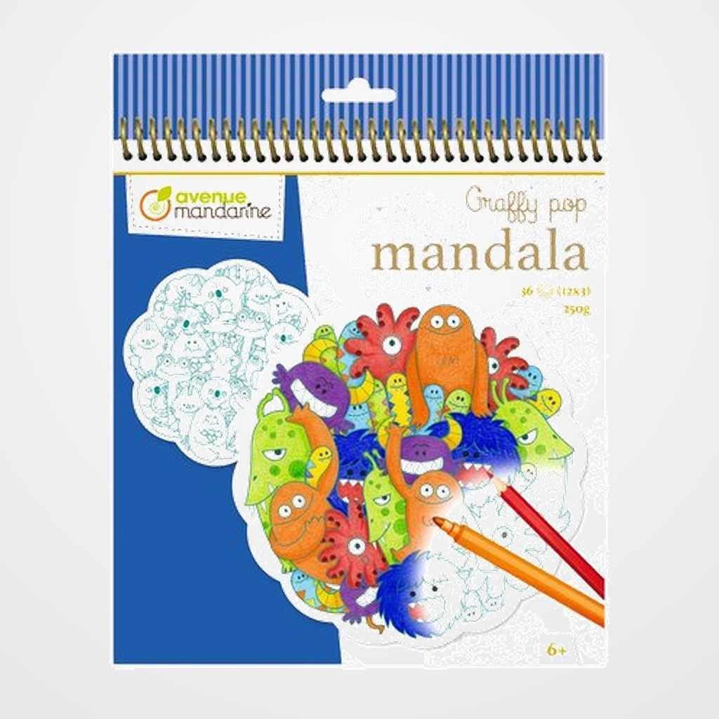 LIBRO DE COLOREAR AVENUE MANDARINE MANDALA MONSTRUOS 160g 36h