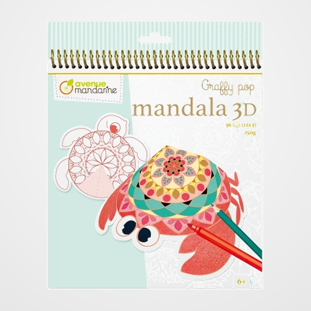 LIBRO DE COLOREAR AVENUE MANDARINE MANDALA 3D ANIMALES MARINOS 160g 36h