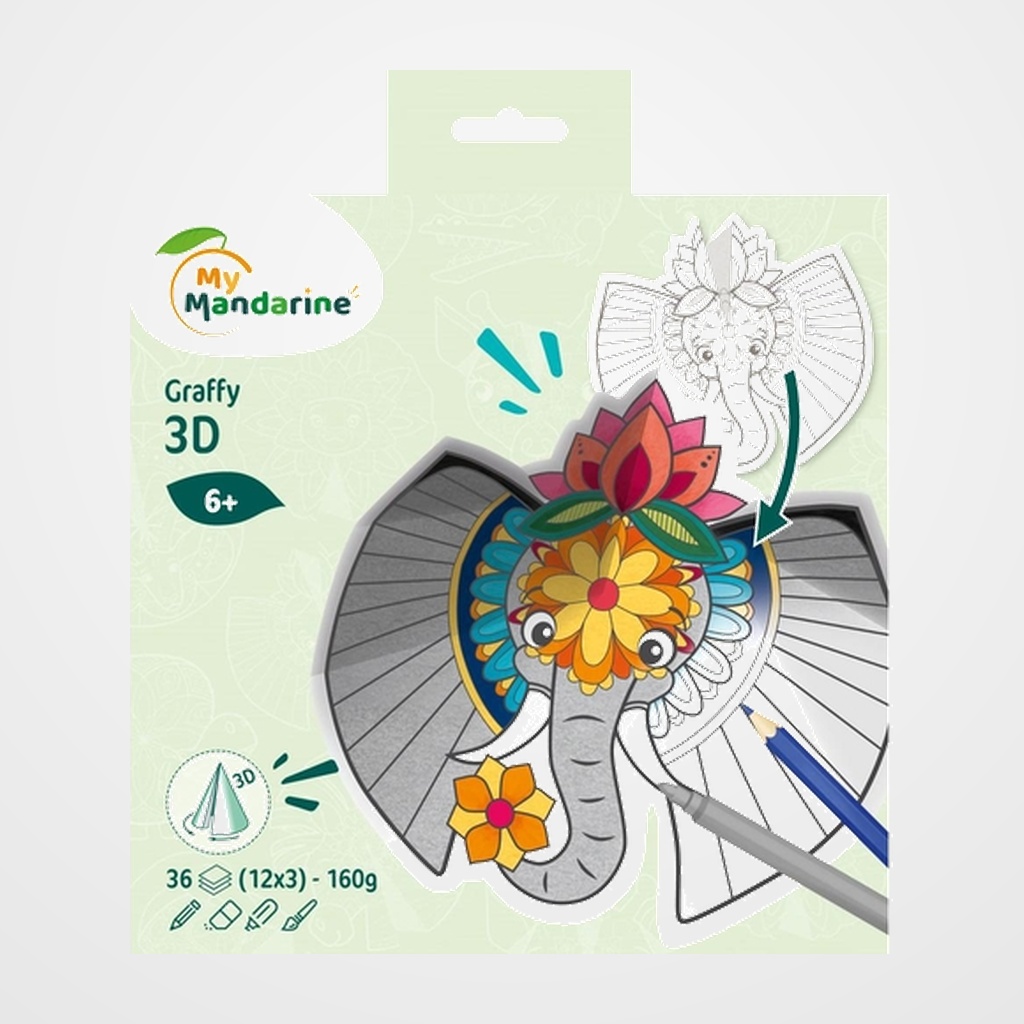 LIBRO DE COLOREAR AVENUE MANDARINE MANDALA 3D ANIMALES SABANA 1 160g 36h