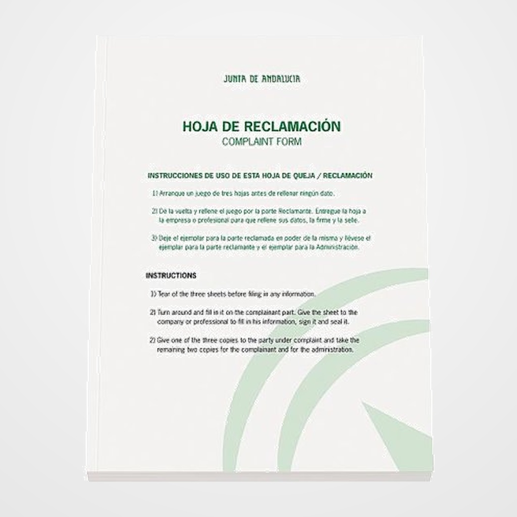 LIBRO HOJAS DE RECLAMACIONES DOHE A4 25h TRIPLI (exclusivo Andalucia)