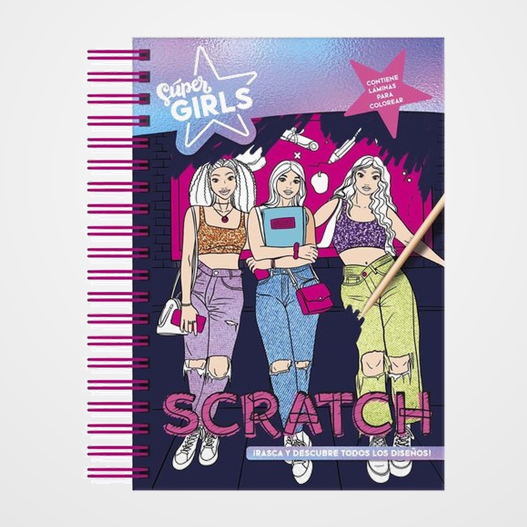 LIBRO SUPER GIRLS NEON SCRATCH ART