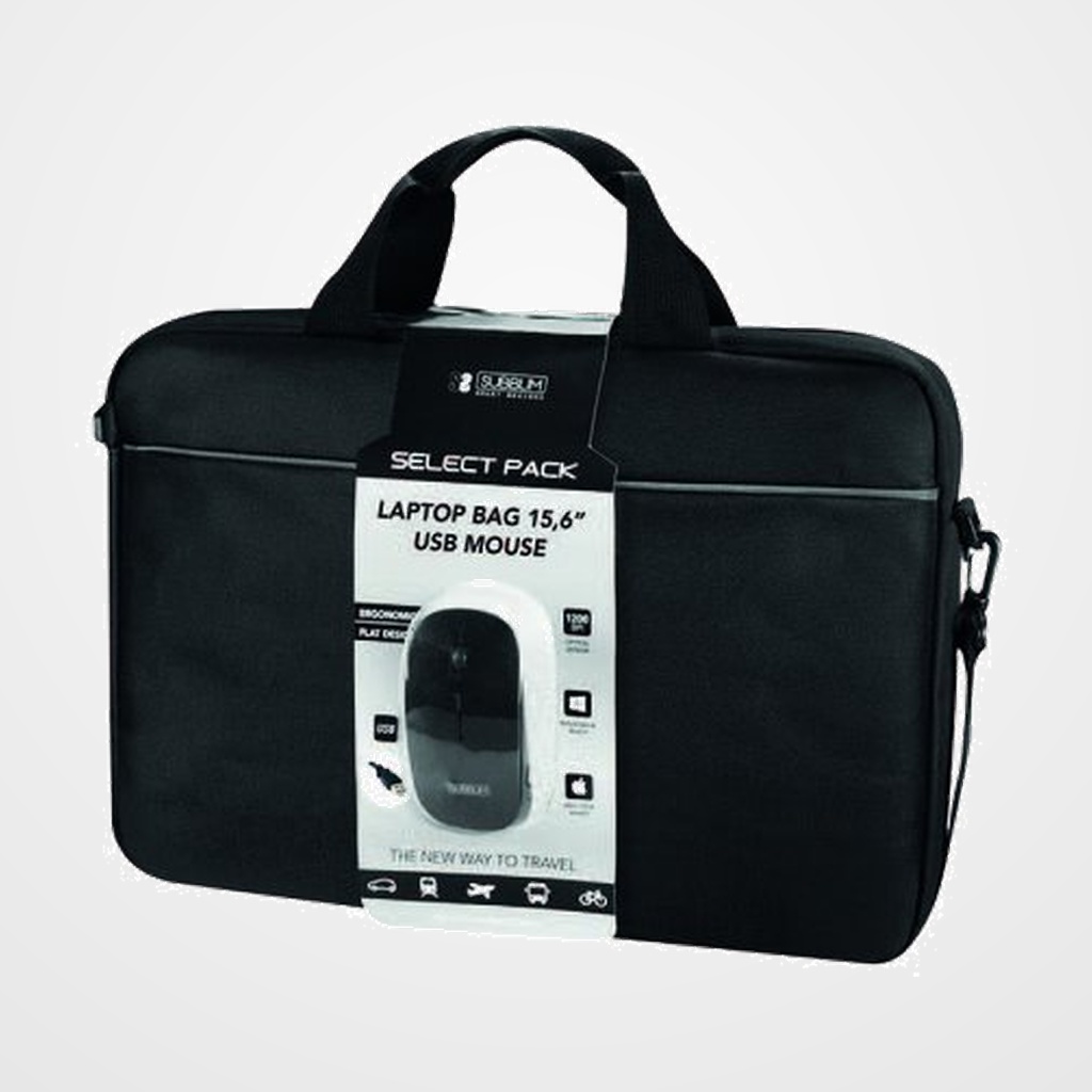 MALETIN para PORTATIL SUBBLIM LAPTOP 15,6  NEGRO + RATON USB NEGRO
