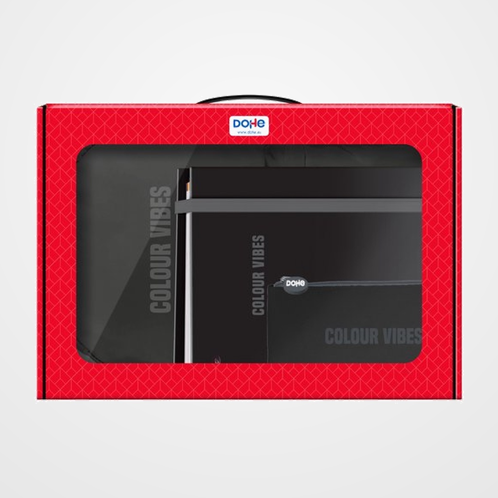 MALETIN REGALO DOHE COLOUR VIBES (MOCHILA + CARPEBLOC + PORTATODO TRIPLE) NEGRO