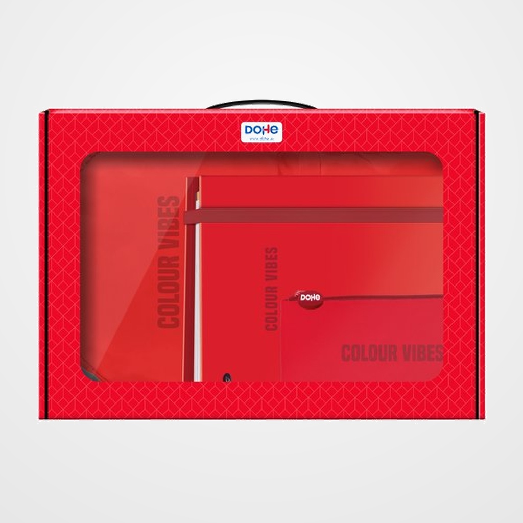 MALETIN REGALO DOHE COLOUR VIBES (MOCHILA + CARPEBLOC + PORTATODO TRIPLE) ROJO