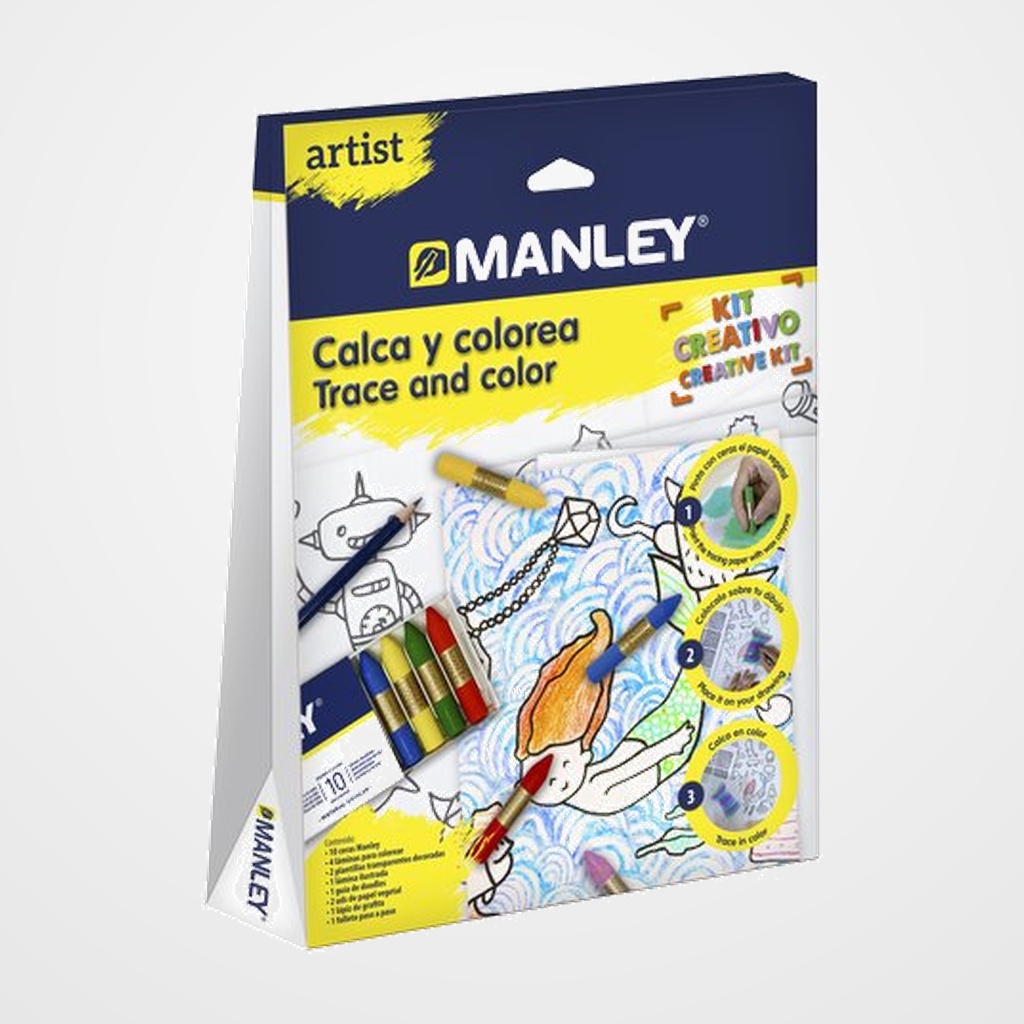 MANLEY ARTIST CALCA Y COLOREA (10 CERAS MANLEY + 4 LAMINAS + 2 PLANTILLAS + 1 LAMINA ILUSTRADA + 1 GUIA DOODLES + 2 PAPEL VEGETAL + 1 LAPIZ + 1 GUIA USO)