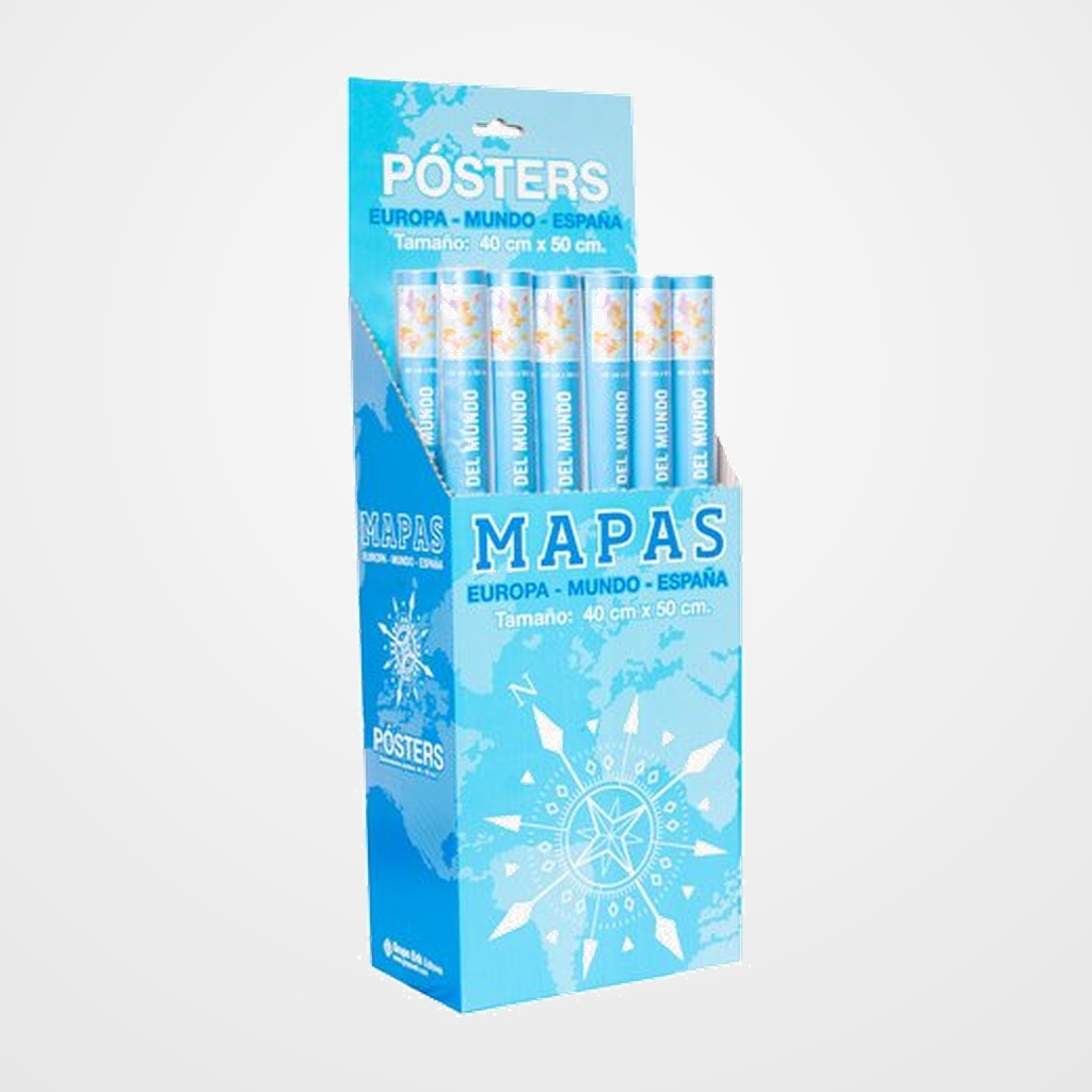 MAPA ERIK MURAL 40x50 cm  EXPOSITOR de 24 12x MPGE0241 Mini poster mapa del Mundo   8x MPGE0163 Mini poster mapa de Europa   4x MPGE0219 Mini poster mapa de España
