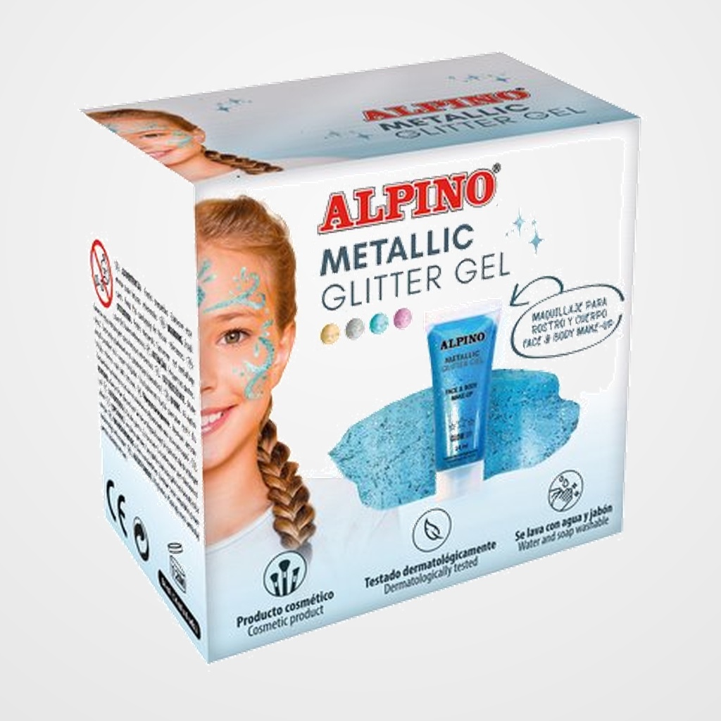 MAQUILLAJE ALPINO GLITTER GEL METALICO AZUL ESTUCHE DE 6