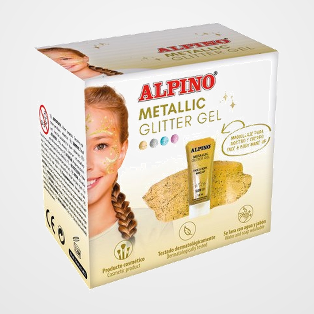 MAQUILLAJE ALPINO GLITTER GEL METALICO ORO ESTUCHE DE 6