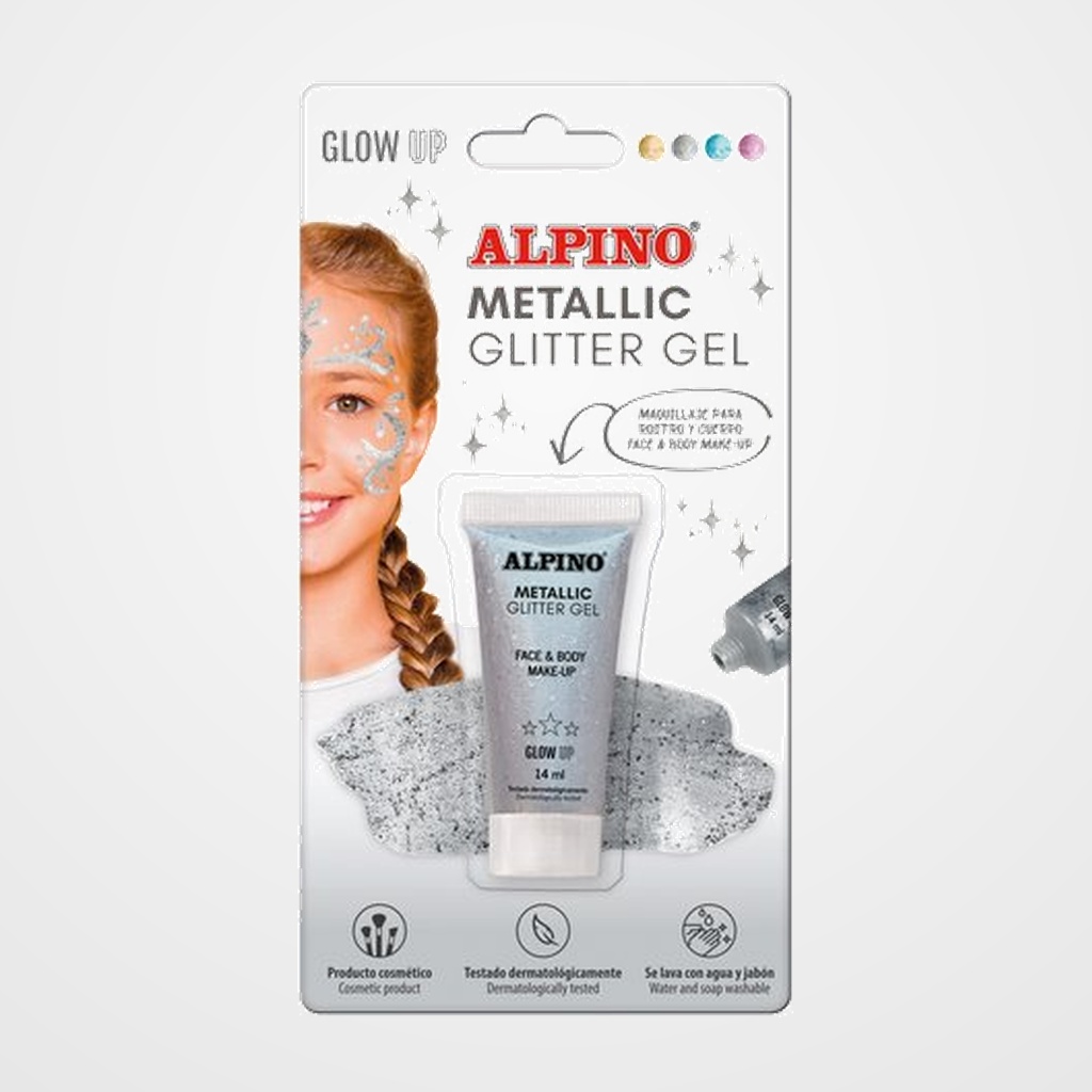 MAQUILLAJE ALPINO GLITTER GEL METALICO PLATA BLISTER DE 1