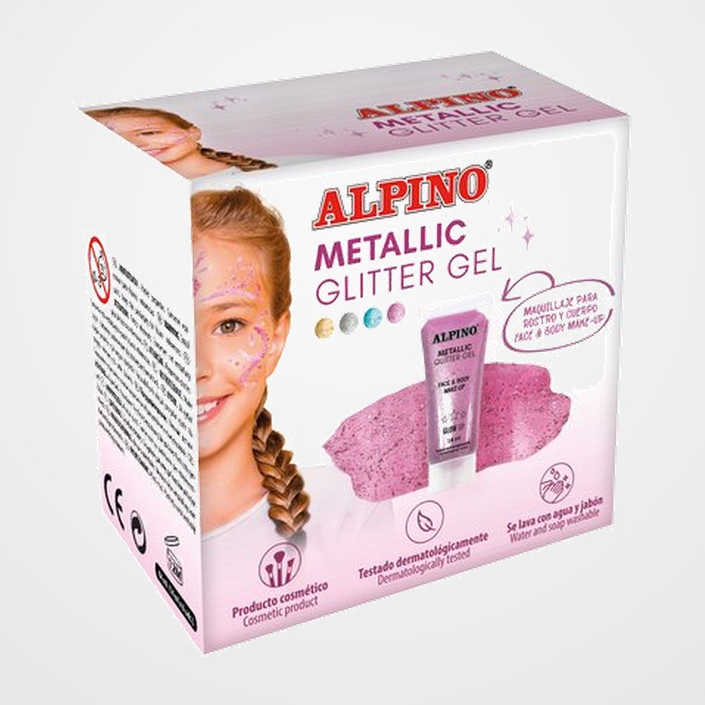 MAQUILLAJE ALPINO GLITTER GEL METALICO ROSA ESTUCHE DE 6