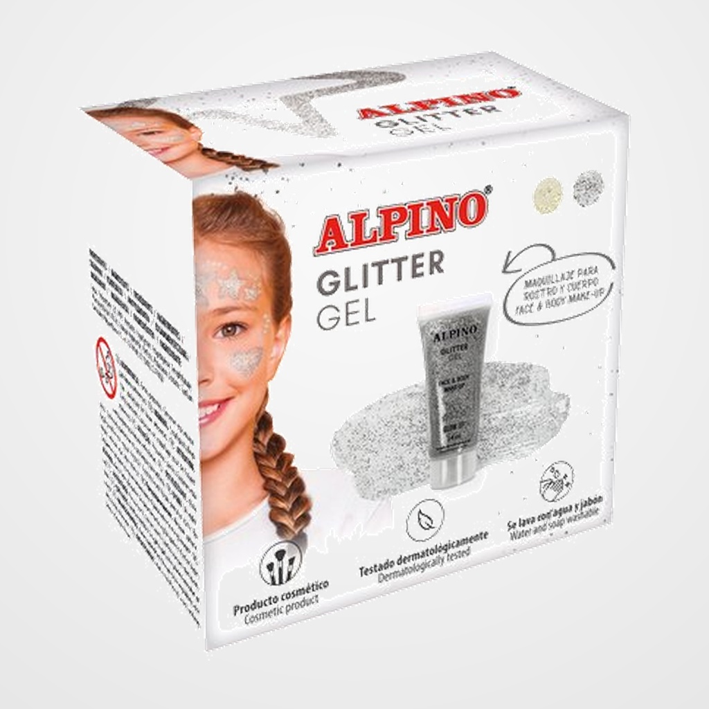 MAQUILLAJE ALPINO GLITTER METALICO PLATA ESTUCHE DE 6