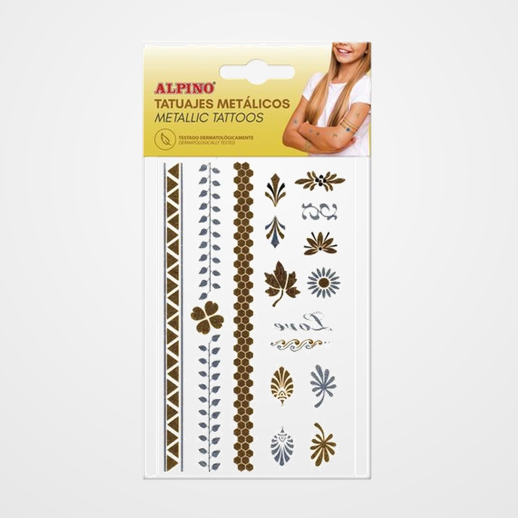 MAQUILLAJE ALPINO TATUAJES TEMPORALES METALICOS ORO Y PLATA