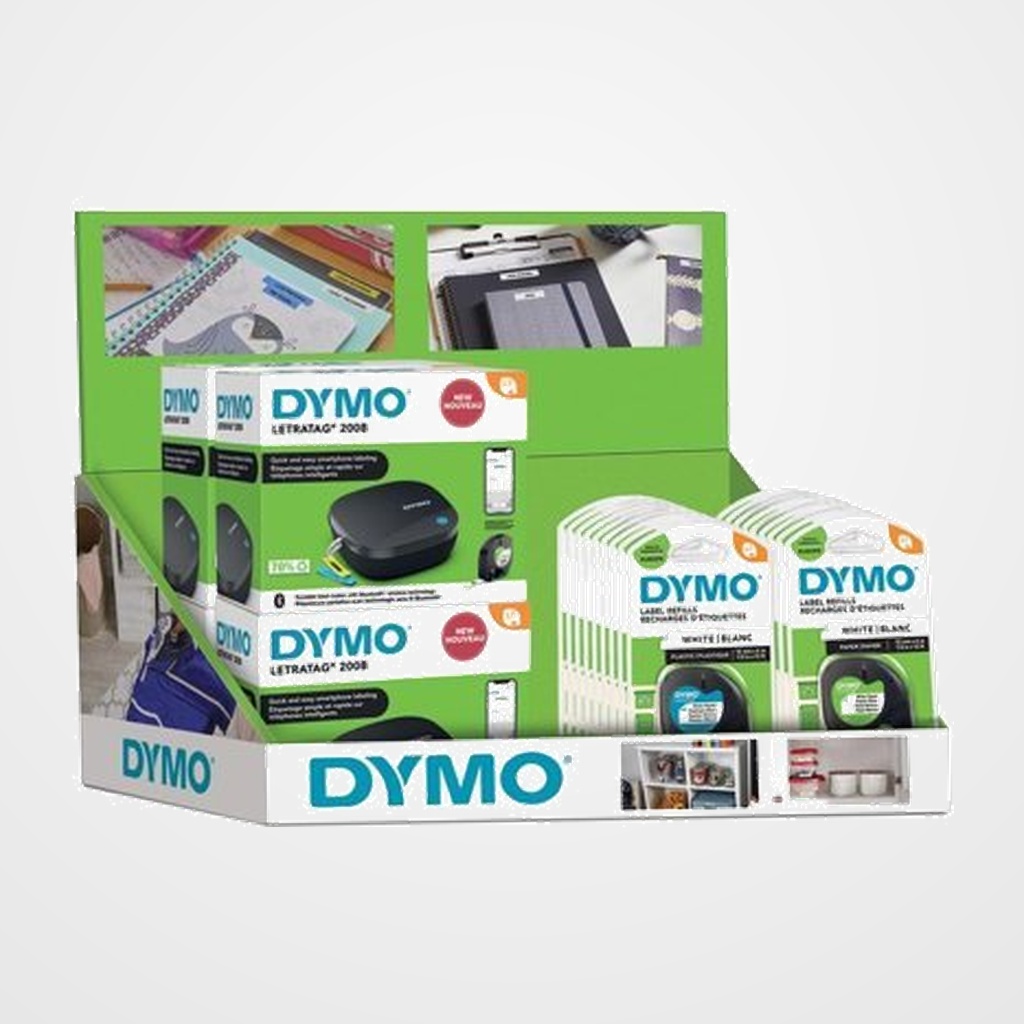 MAQUINA de ROTULAR DYMO ELECTRONICA LETRATAG LT200-B (portable bluetooth) NEGRO EXPOSITOR de 6 6x 2172855 MAQUINA LT200-B 10x S0721660 CINTA PLASTICO 4m 12mm NEGRO sobre BLANCO 10x S0721510 CINTA PAPEL 4m 12mm NEGRO sobre BLANCO