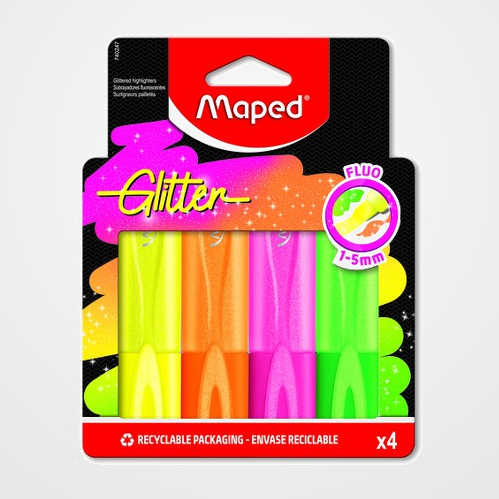 MARCADOR FLUOR MAPED NEON GLITTER PACK de 4