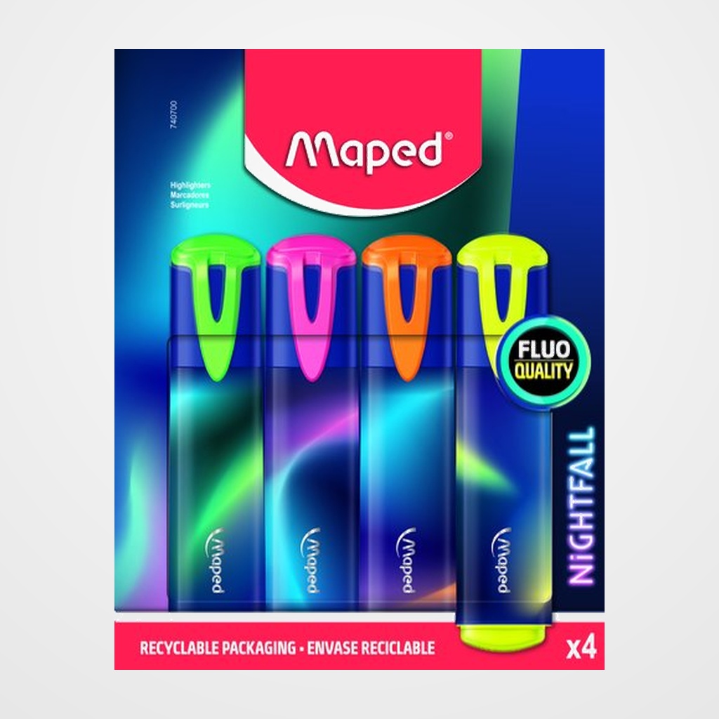 MARCADOR FLUOR MAPED NIGHTFALL  PACK de 4